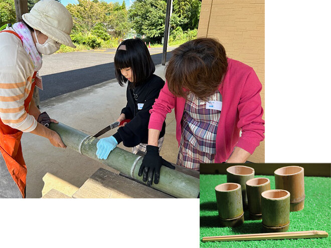 竹を切る参加者